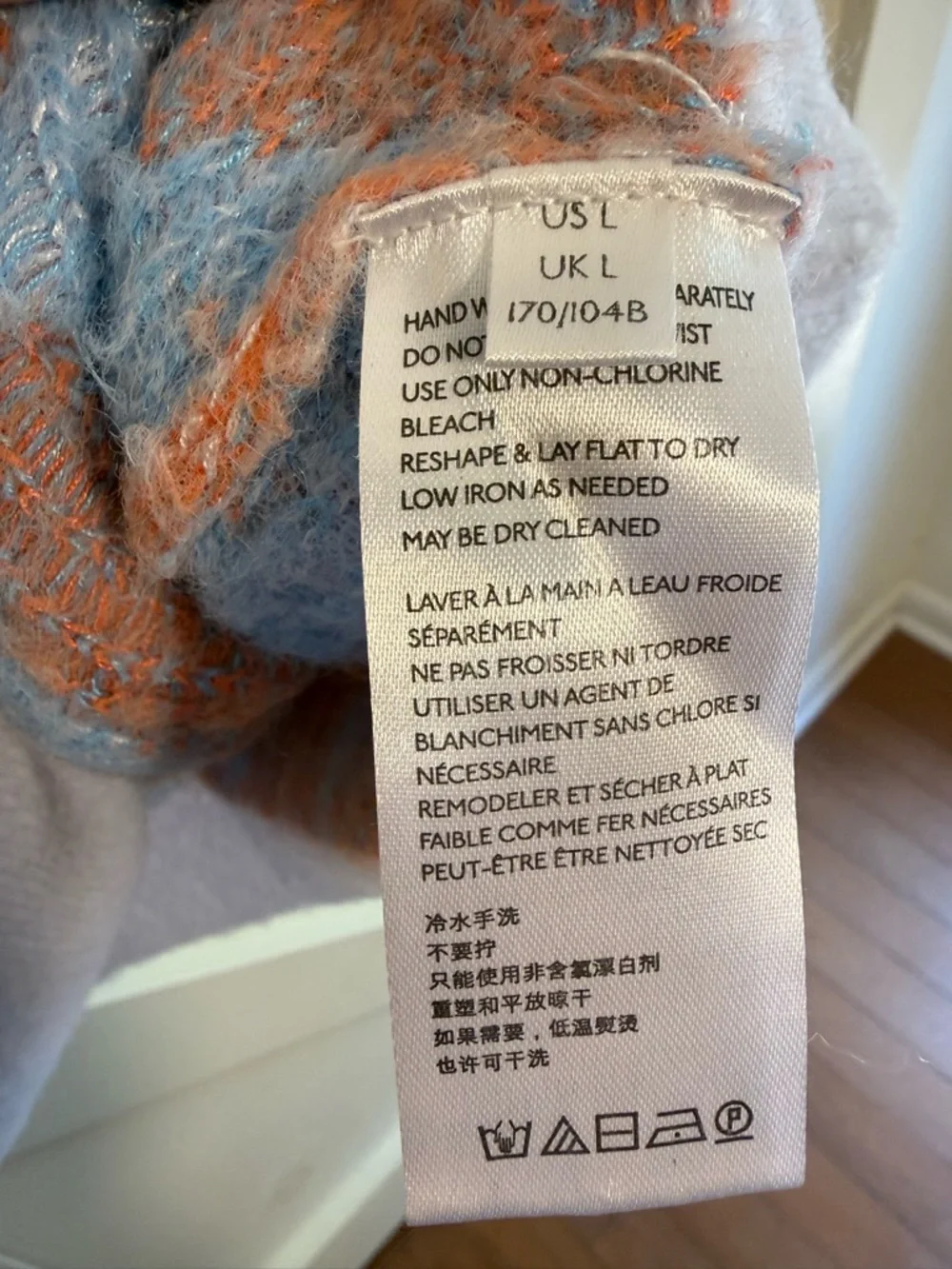 Free People Large Argyle Sweater Vest V-Neck Oversized Fuzzy Knit Orange Gray